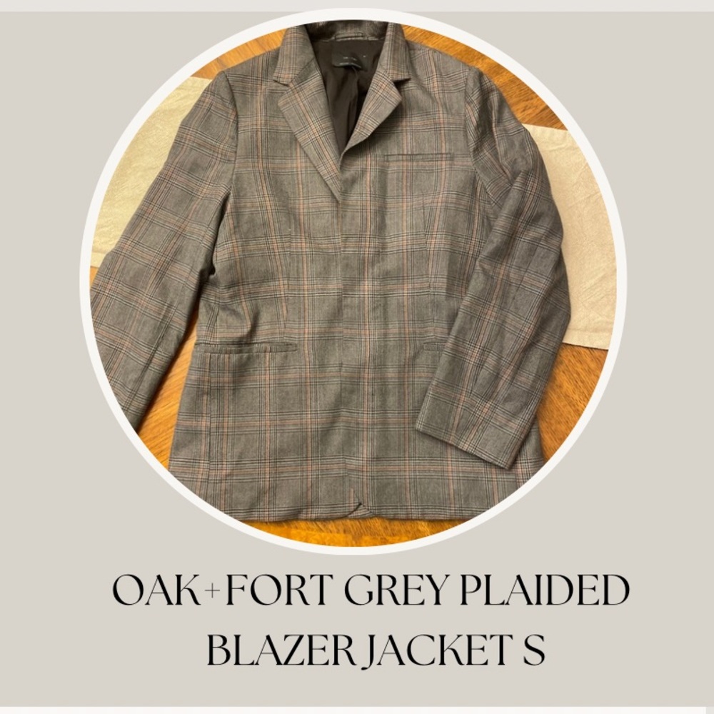 OAK+FORT GREY PLAID BLAZER JACKET S